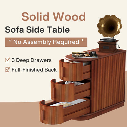 Narrow Solid Wood 3-Drawer End Table
