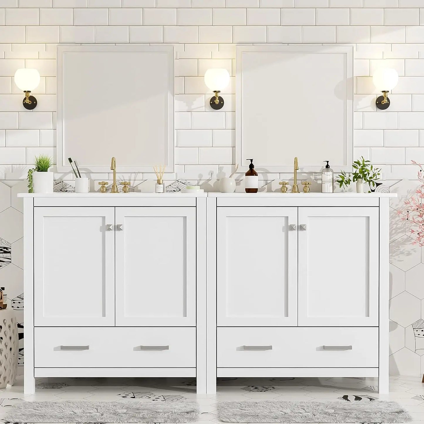 60" Solid Wood Double Sink Bathroom Vanity with Sink Top