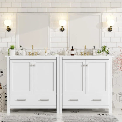 60" Solid Wood Double Sink Bathroom Vanity with Sink Top