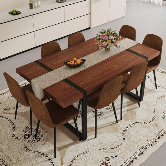 71" Walnut 9 Piece Dining Table Set for 8