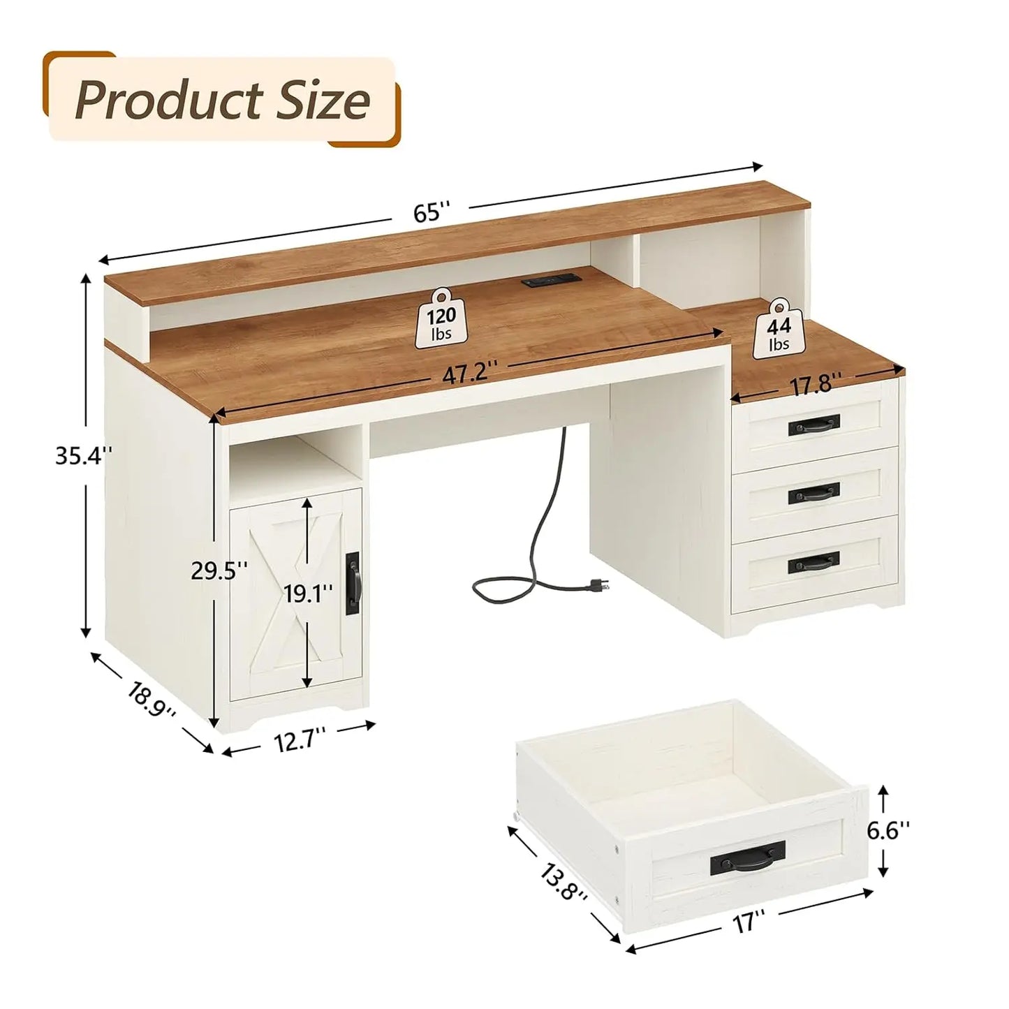 Computer Desk with Power Outlets & Storage Drawers