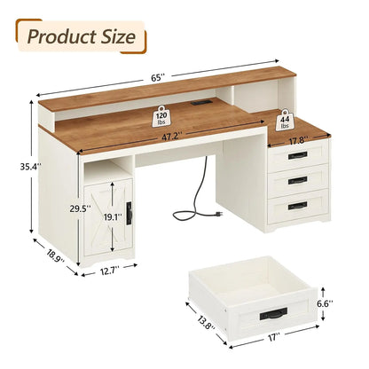 Computer Desk with Power Outlets & Storage Drawers