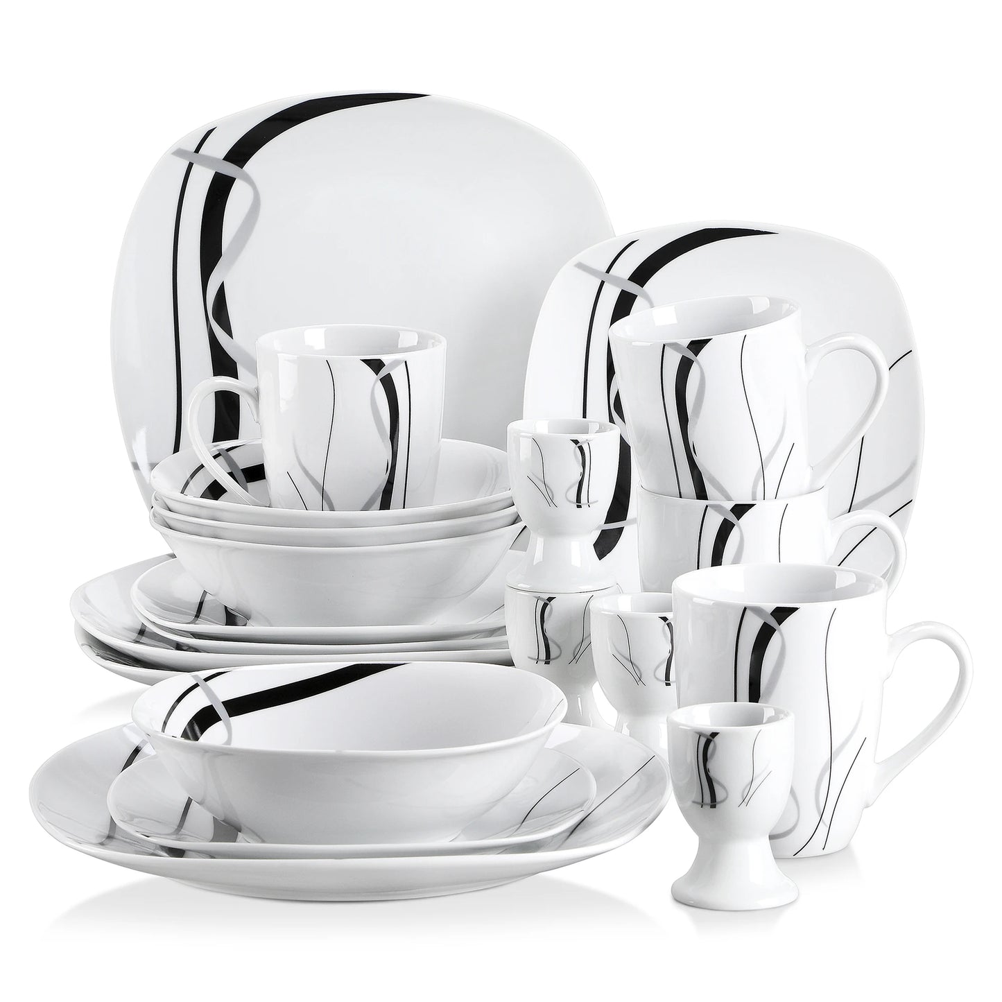 20/40 Piece Black Stripe Porcelain Dinner Kitchen Plate Set