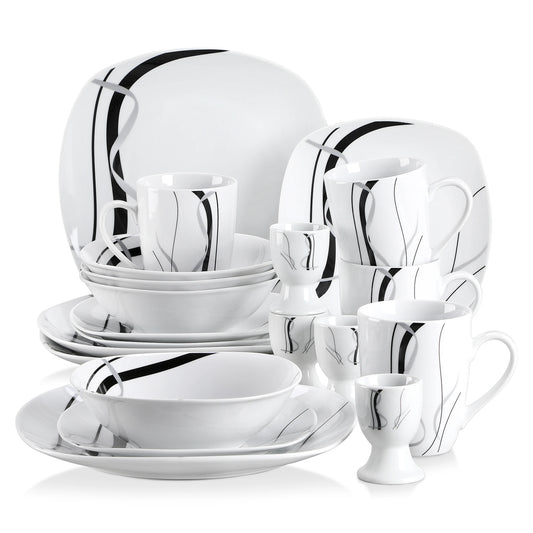 20/40 Piece Black Stripe Porcelain Dinner Kitchen Plate Set