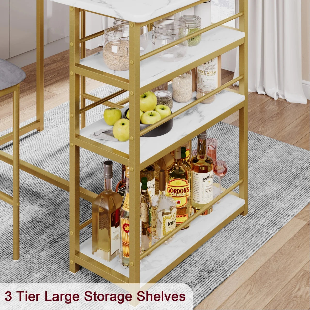 2-Person Dining Table Set with 2 Chairs & 3 Storage Shelves