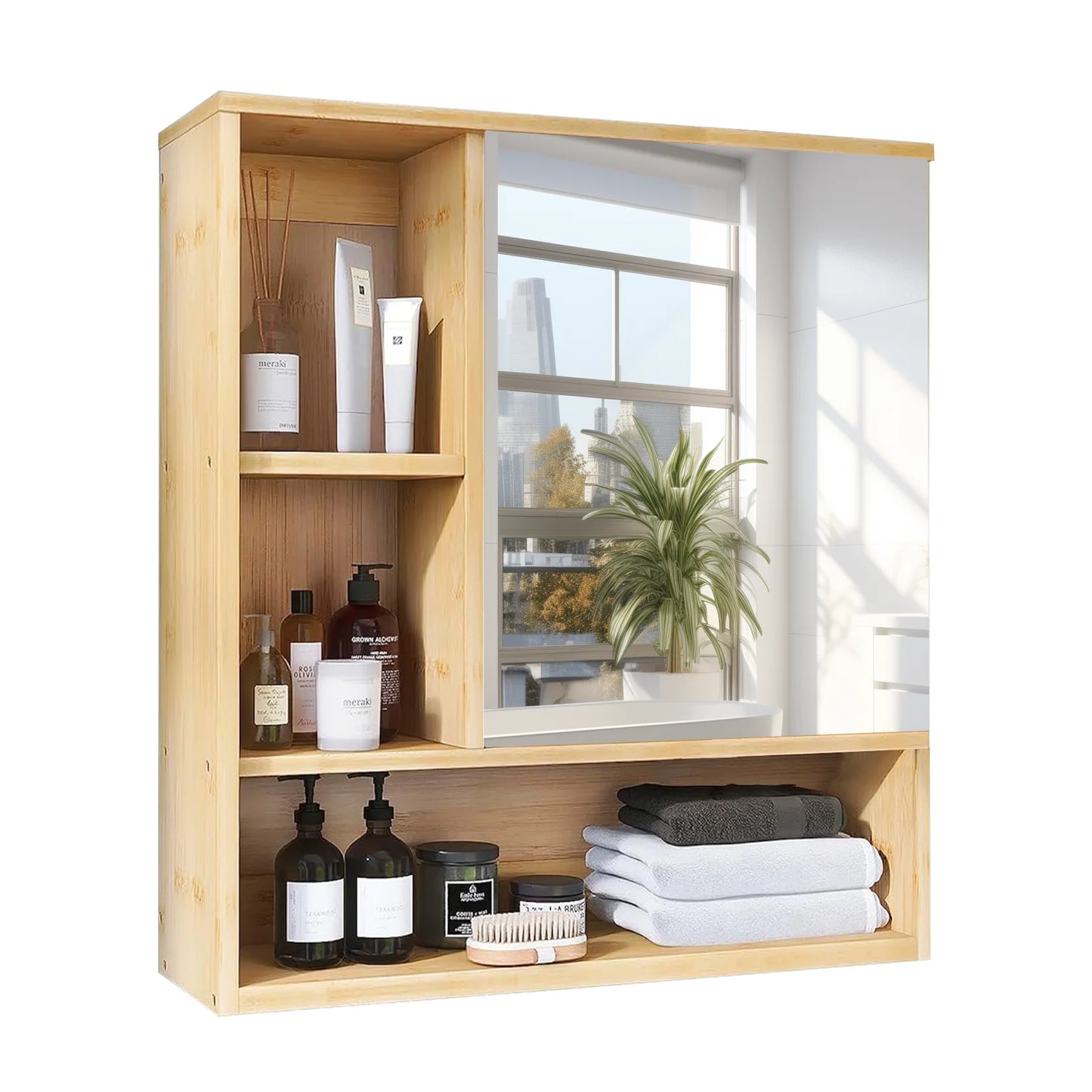 Bamboo Bathroom Medicine Cabinet with Mirror & Shelves