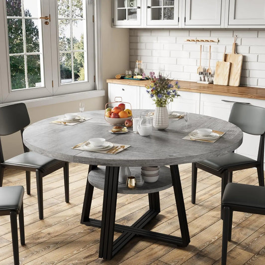 [ TABLE ONLY] 42" Round Kitchen Table with Storage Shelf