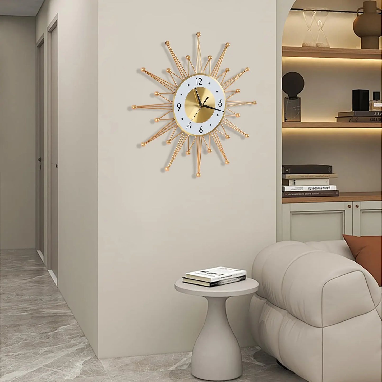 Silent Non-Ticking Battery Operated Gold Sun Wall Clock