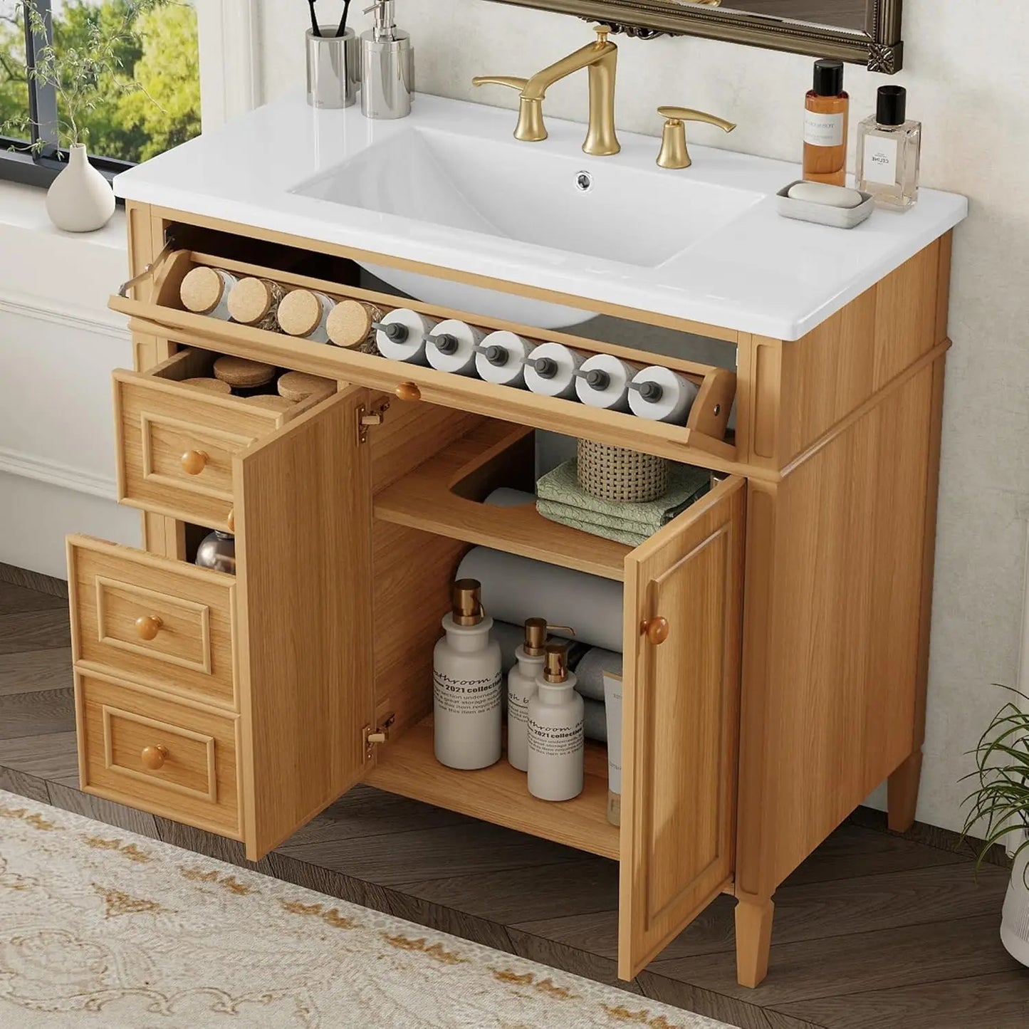 36" Free Standing Bathroom Vanity with Sink & Storage Drawers
