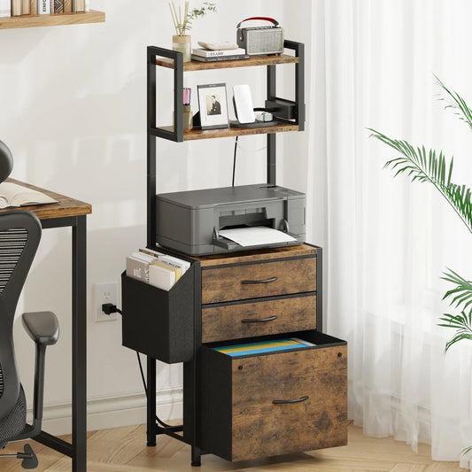 3-Drawer File Cabinet with Charging Station