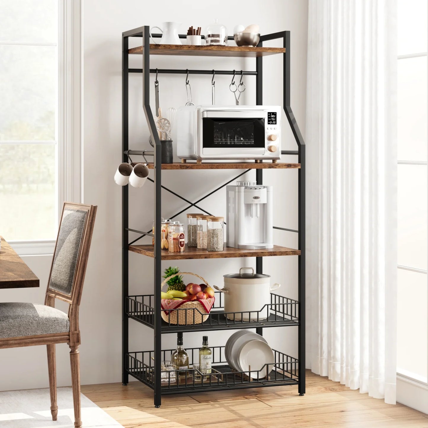 Microwave Oven Stand with 2 Large Wire Basket