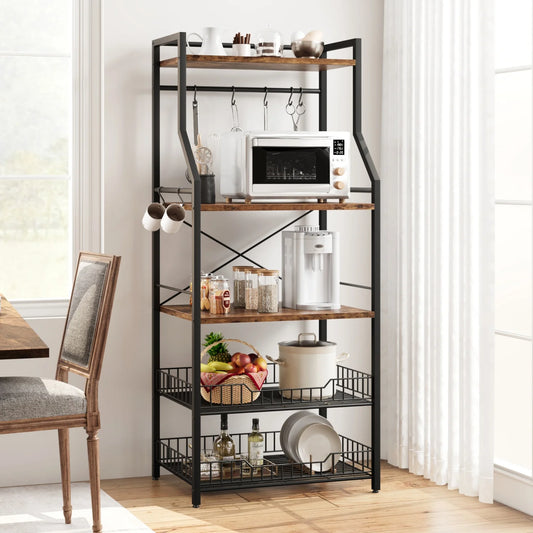 Microwave Oven Stand with 2 Large Wire Basket