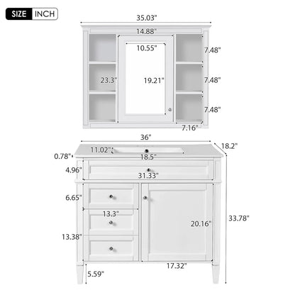 36" Bathroom Vanity Set with Mirror, Cabinet & Single Sink