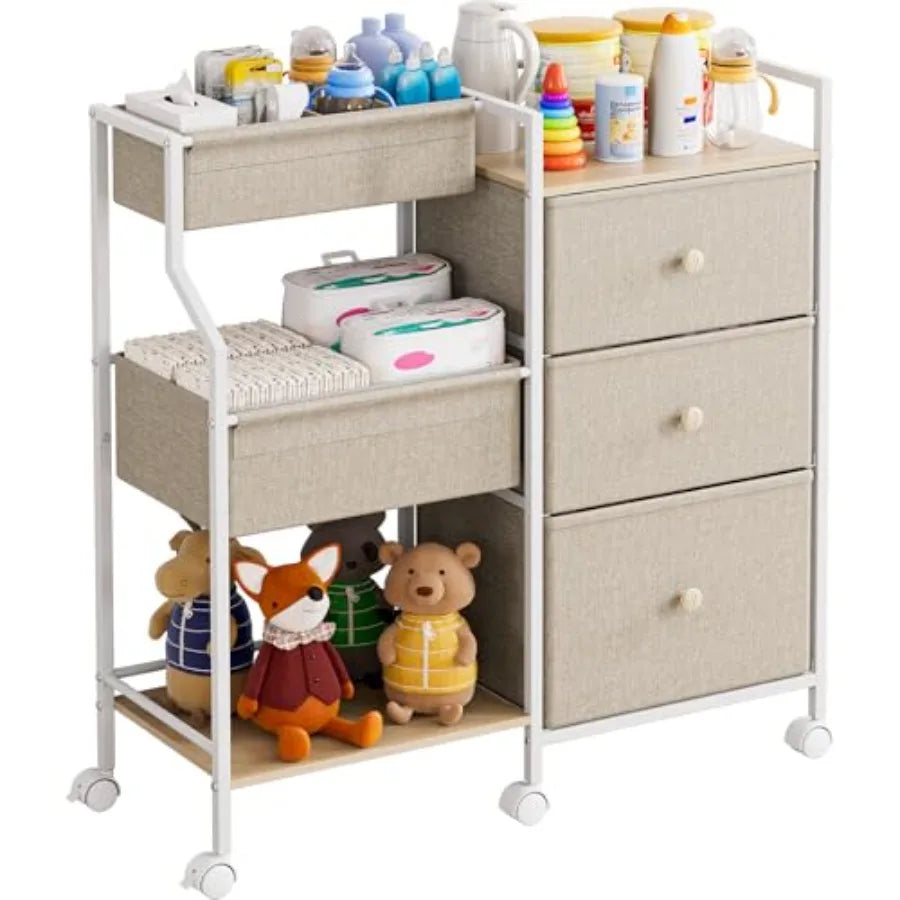 Baby Diaper Caddy Organizer Cart with Dividers and Drawers