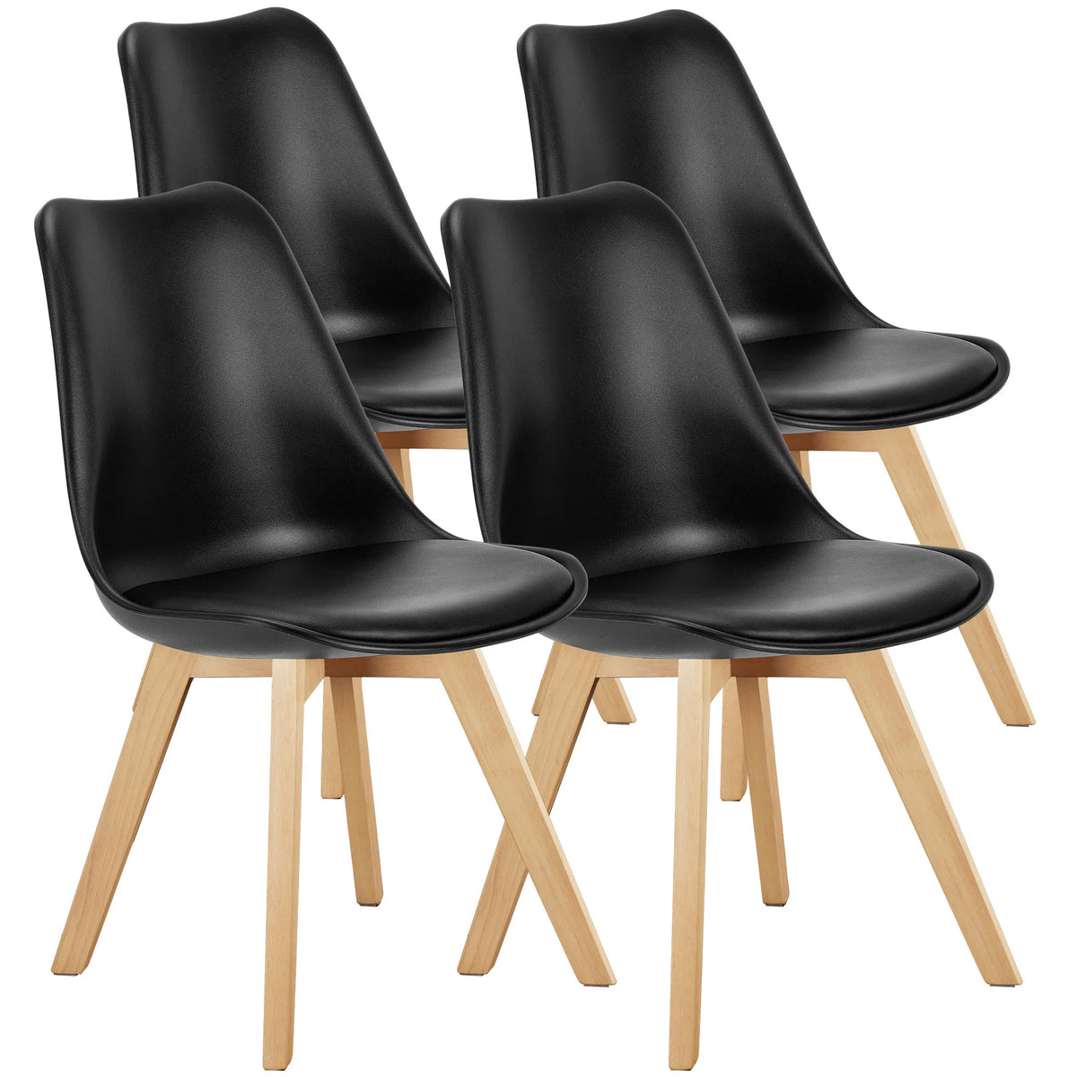 4 Leather Dining Chairs with Wood Legs