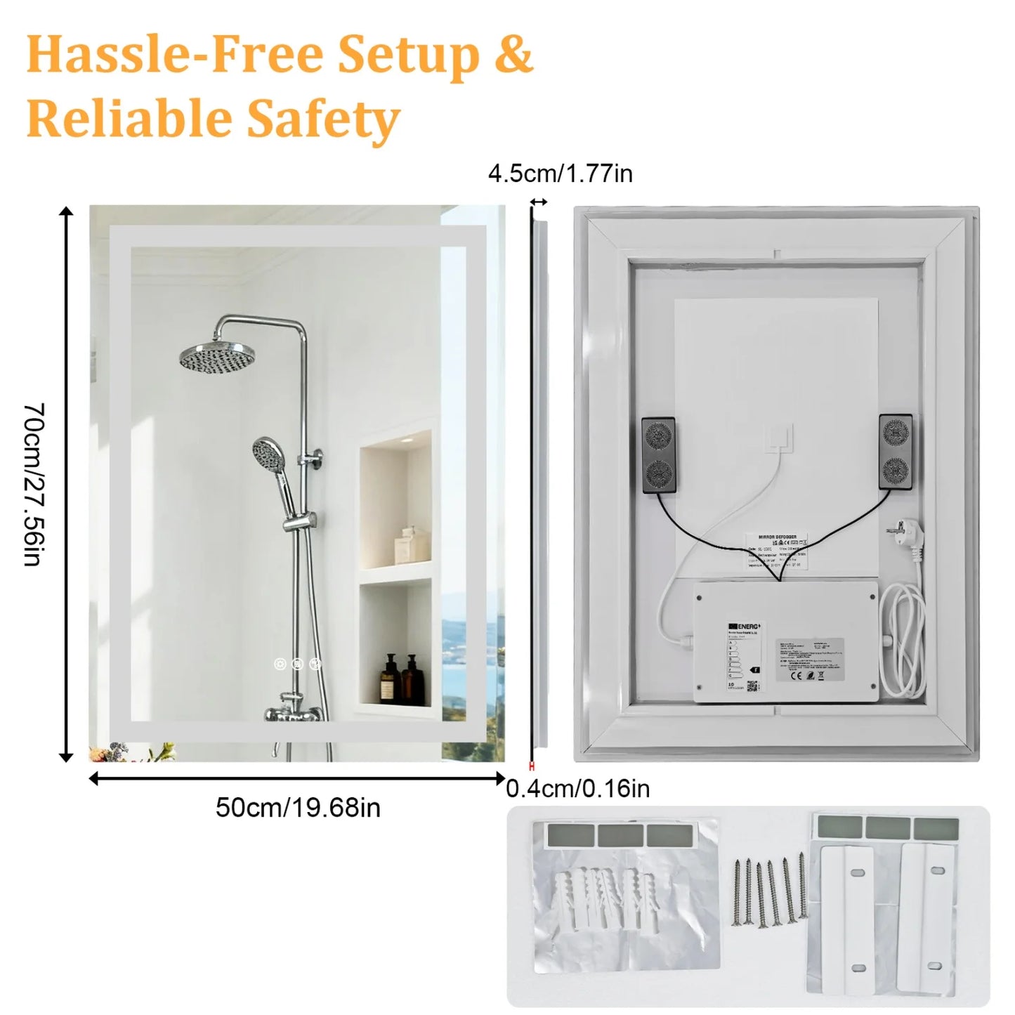 LED Bathroom Mirror w/ Speakers, Dimmable Backlit, Anti-Fog