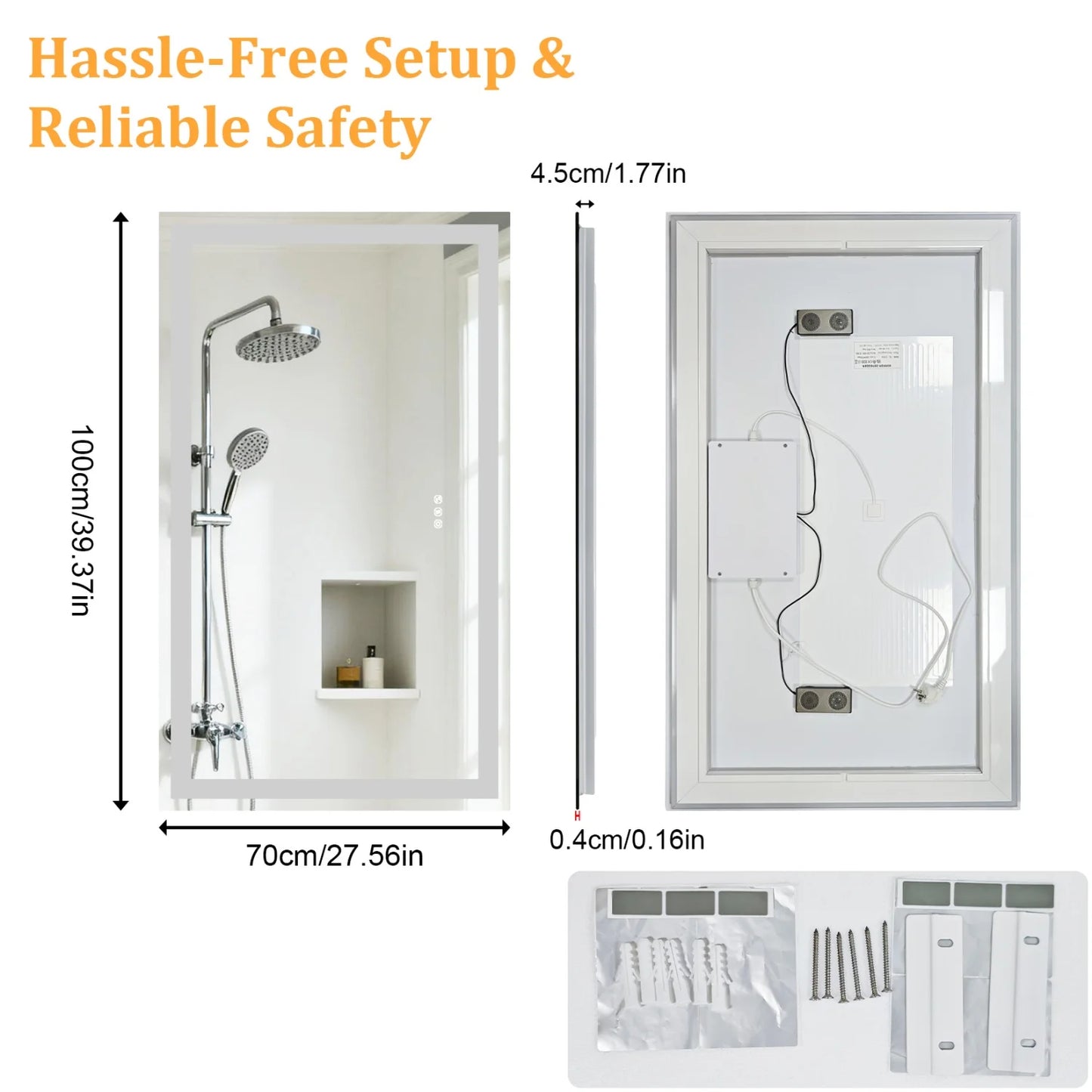 LED Bathroom Mirror w/ Speakers, Dimmable Backlit, Anti-Fog