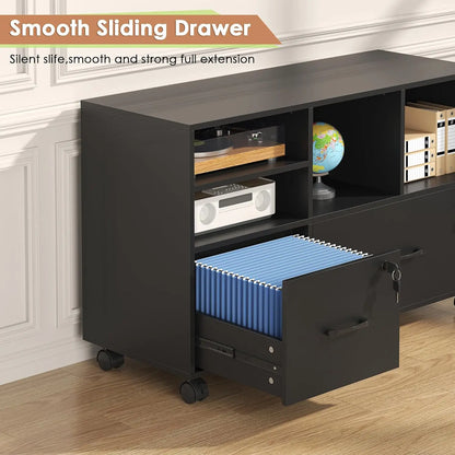 Portable 2 Drawer Wood Lateral File Cabinet with Lock