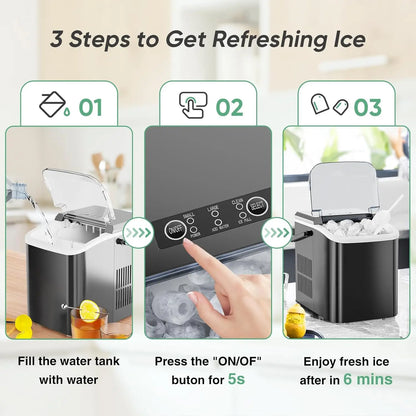 Portable Countertop Ice Maker, 26lbs/24H, Self-Cleaning