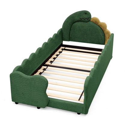 Twin Size Cute Dinosaur-Shaped Kids Bed with Safety Guardrails