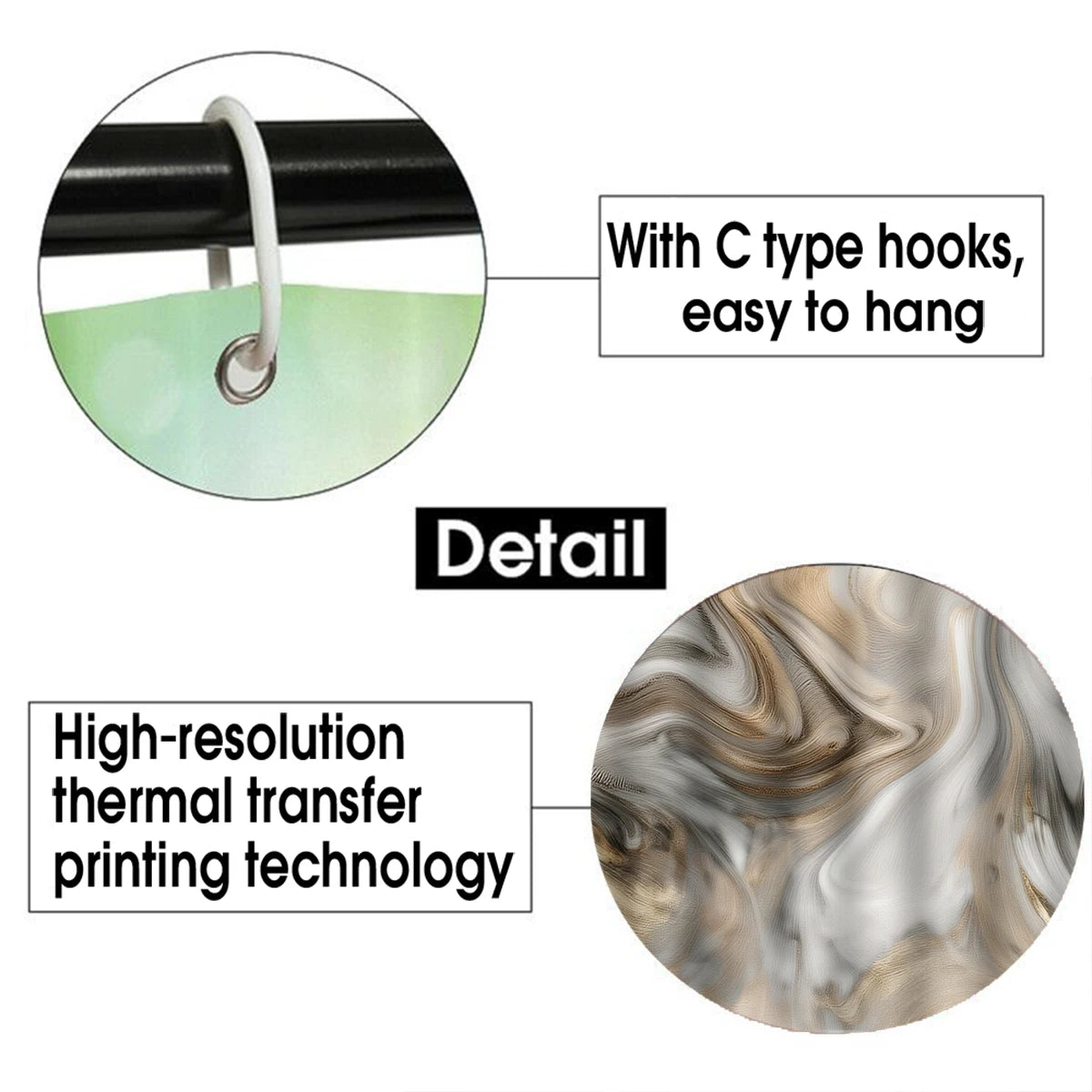 4 Pcs/Set Brown Marble Swirl Shower Curtain Bathroom Set