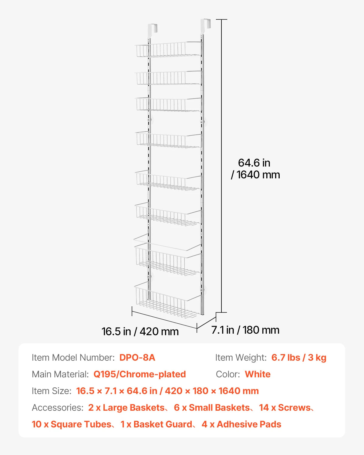 Heavy-Duty Steel 6/8/9/10 Tier Over the Door Pantry Organizer