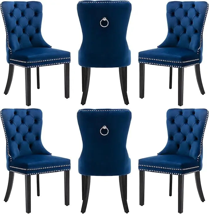 Velvet Dining Chairs Set of 6 with Wood Legs