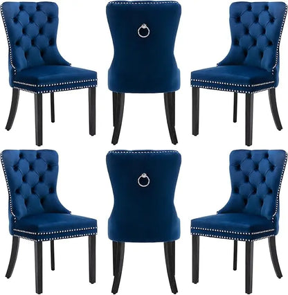 Velvet Dining Chairs Set of 6 with Wood Legs