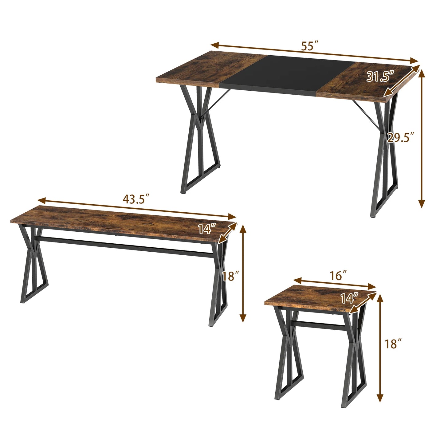 5-Piece Dining Room Set with 2 Benches & 2 Stools