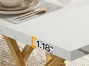 Faux Marble Modern Dining Table with Golden Geometric Legs