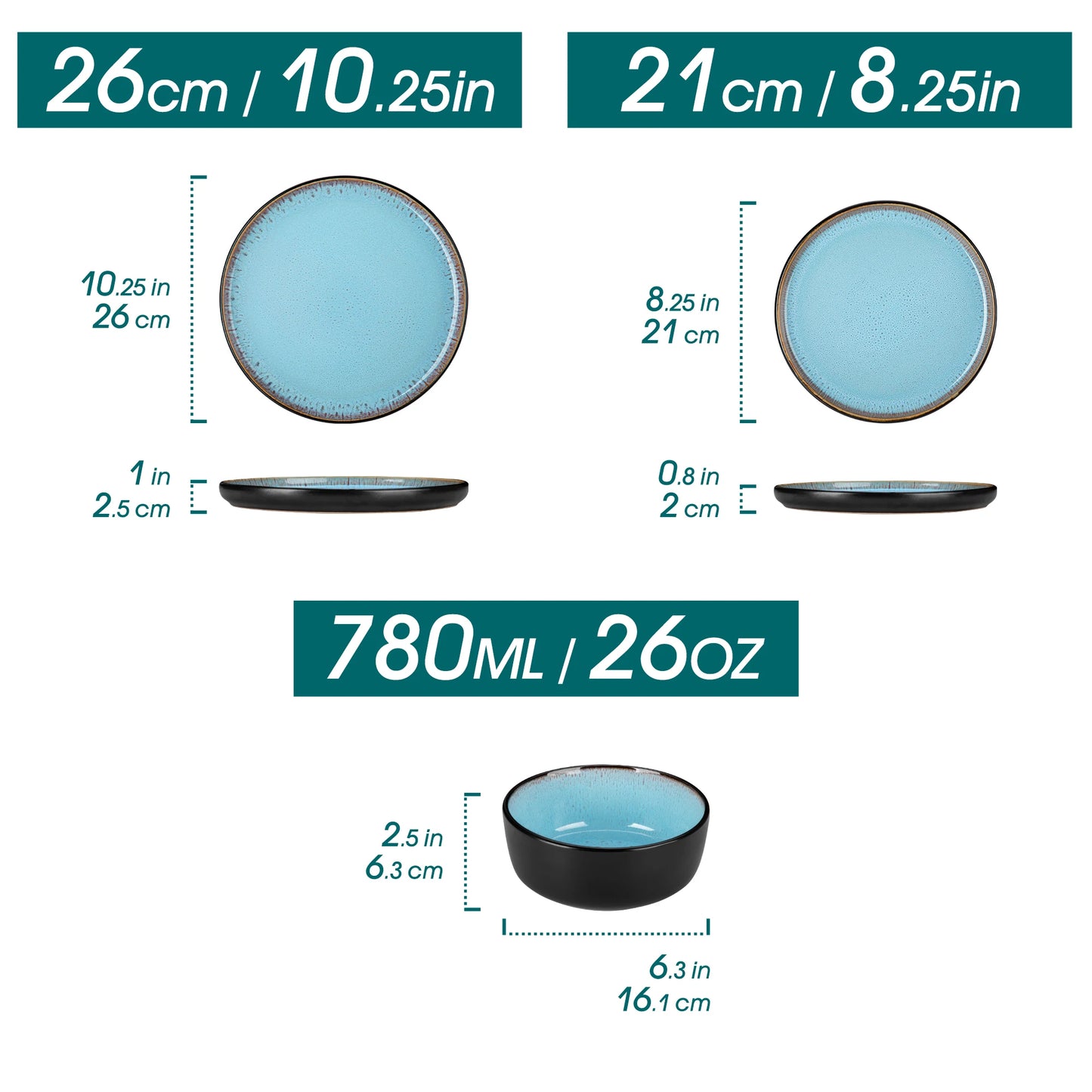 12/16 Piece Matte Black Stoneware Plats Set