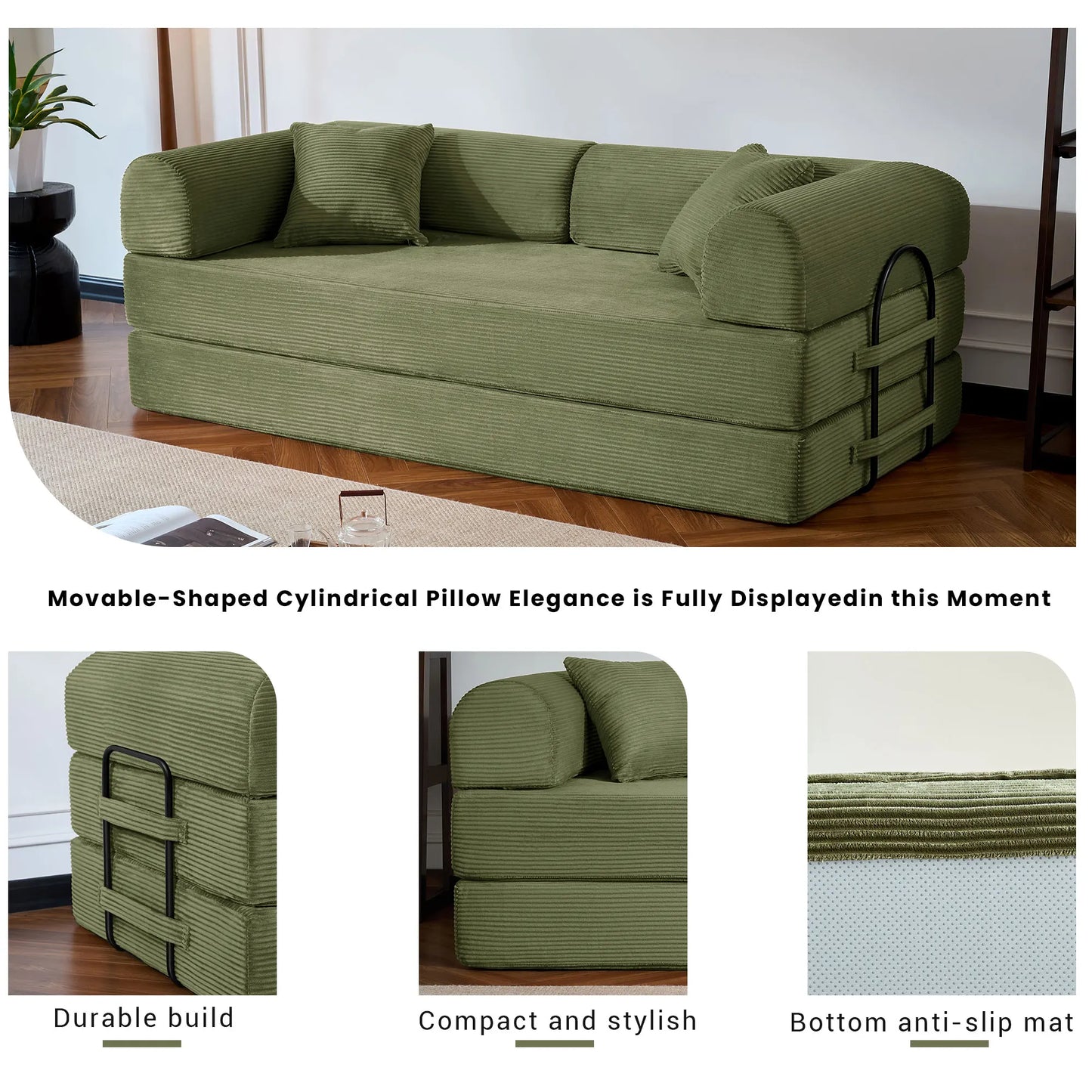 79’’ Corduroy Upholstered Folding Convertible Sofa Bed