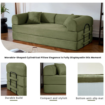 79’’ Corduroy Upholstered Folding Convertible Sofa Bed