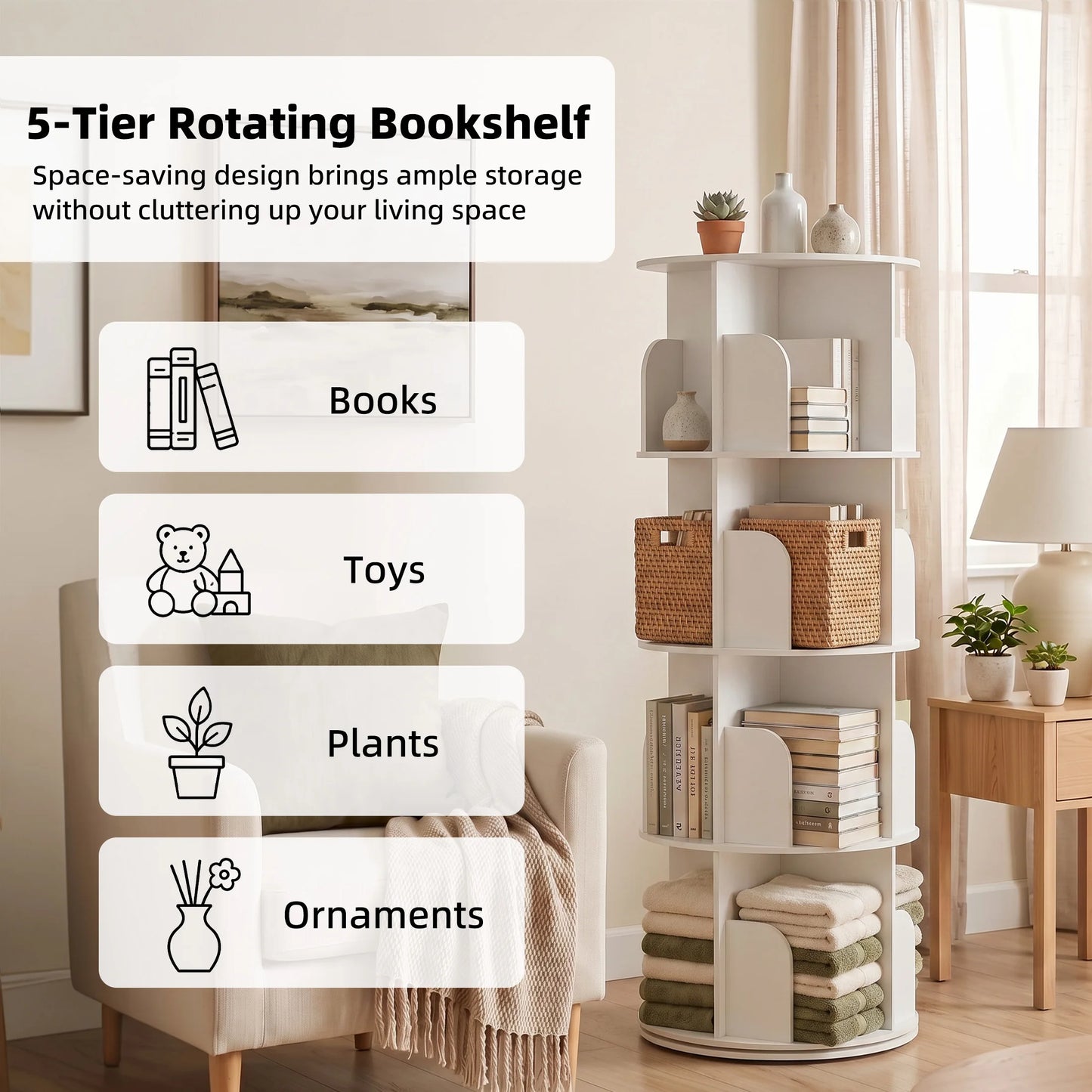 Freestanding 3-4 Tier Rotating Vertical Corner Bookshelf