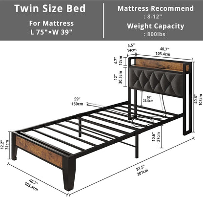 Multi Size Bed Frames with Storage Headboard