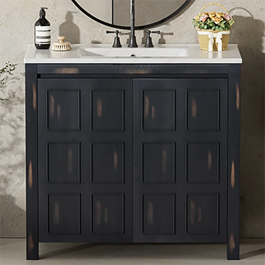 36" Solid Wood Bathroom Vanity with Ceramic Sink & Storage