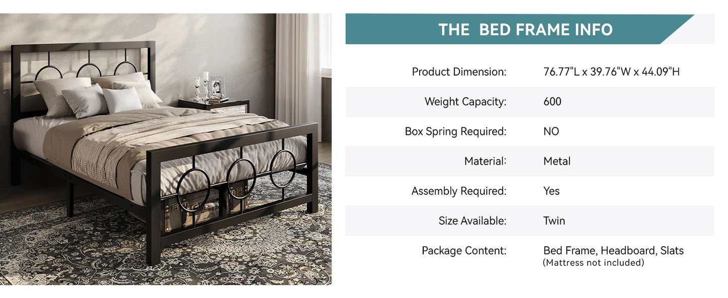 Metal Platform Bed Frame with Vintage Circular Design
