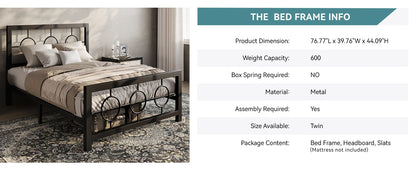 Metal Platform Bed Frame with Vintage Circular Design