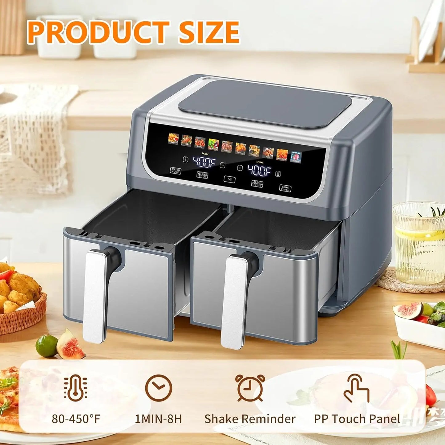 10-in-1 Air Fryer 9.5 QT w/ 2 Independent Frying Baskets