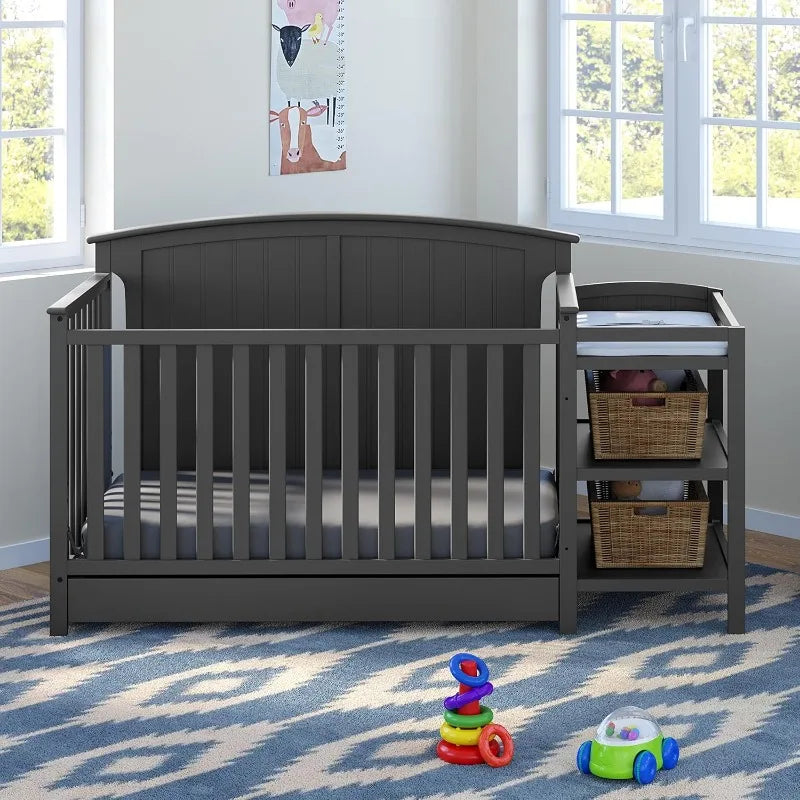 5-in-1 Convertible Crib and Changer with Drawer