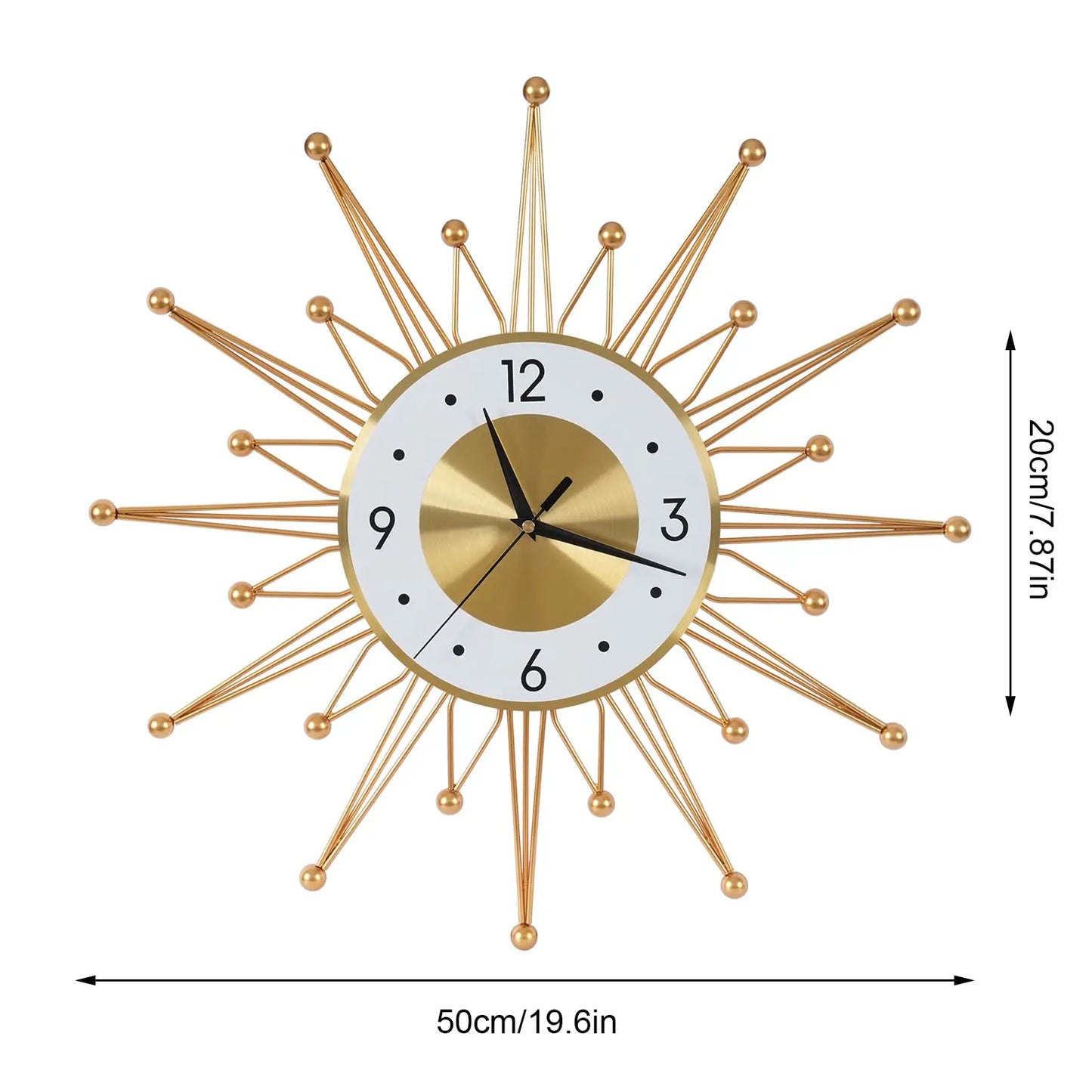 Silent Non-Ticking Battery Operated Gold Sun Wall Clock