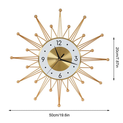Silent Non-Ticking Battery Operated Gold Sun Wall Clock