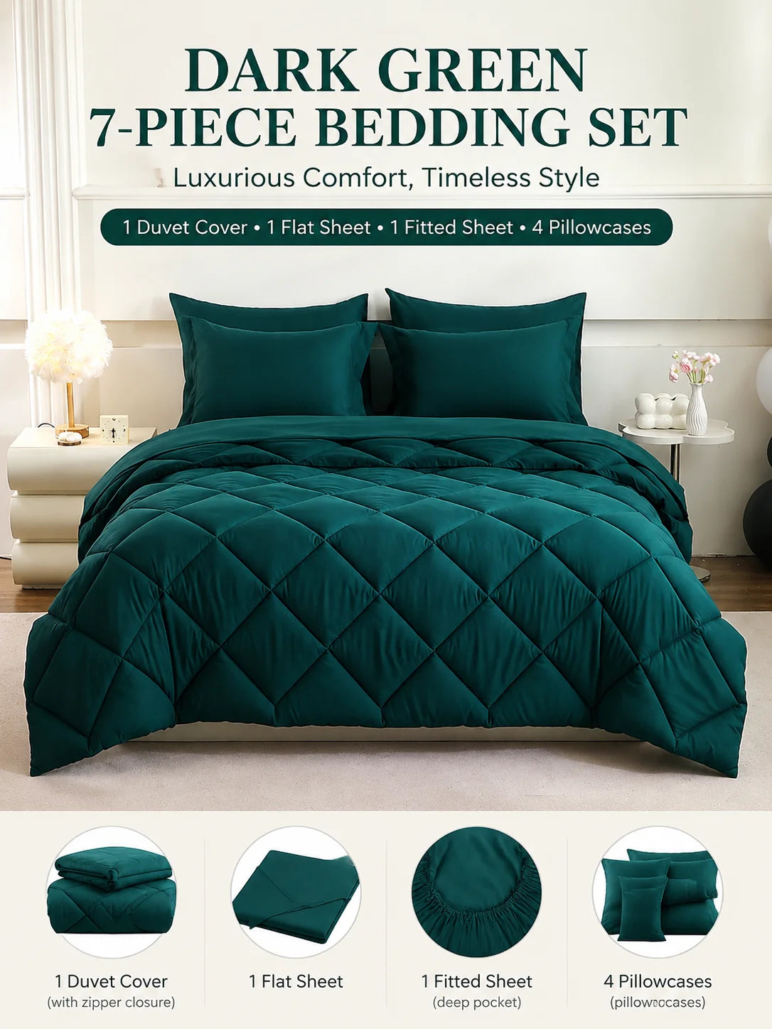 5pcs/7pcs Twin, Full, Queen, King, Bedding Sets with Comforter