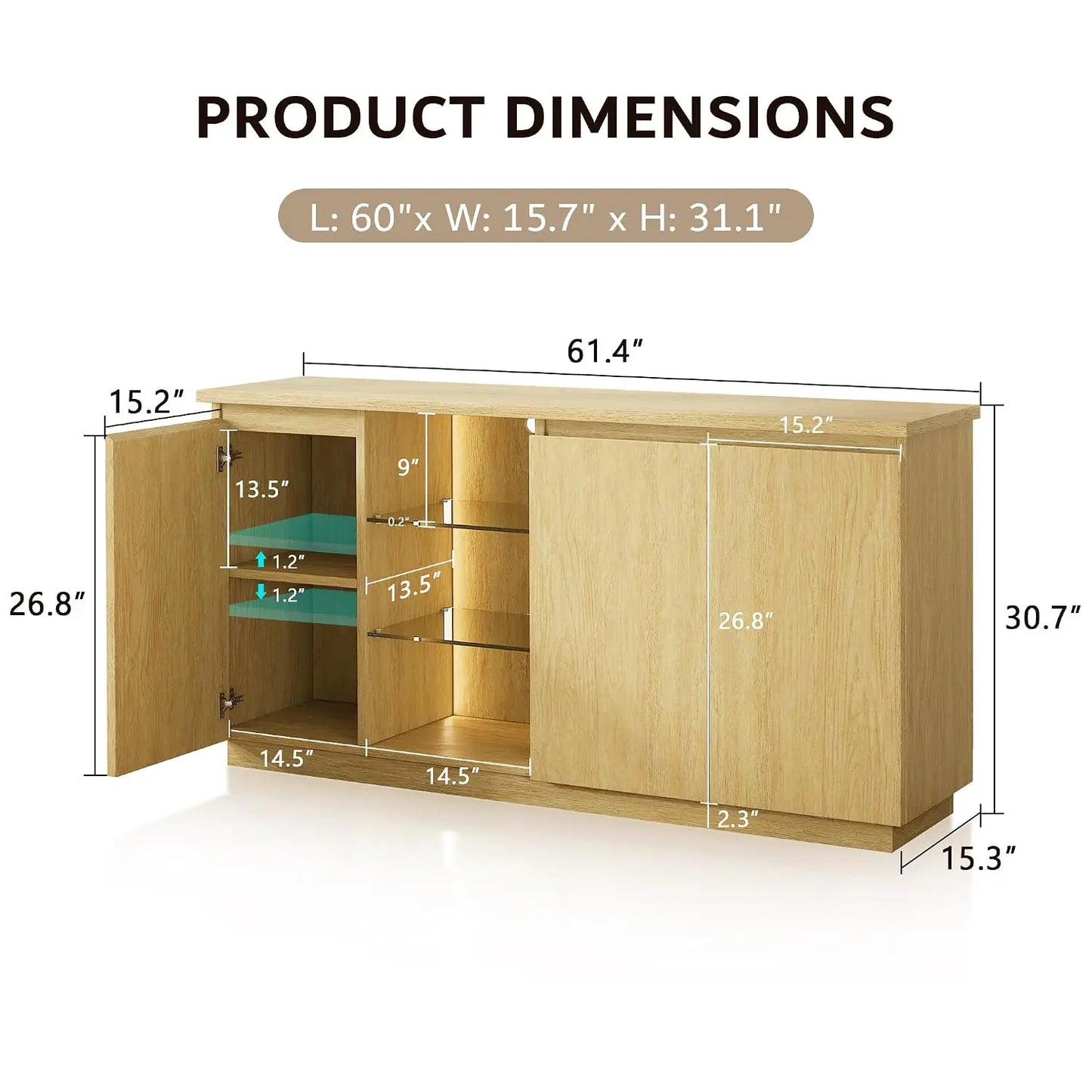 Sideboard Buffet Cabinet with Storage & LED Lights