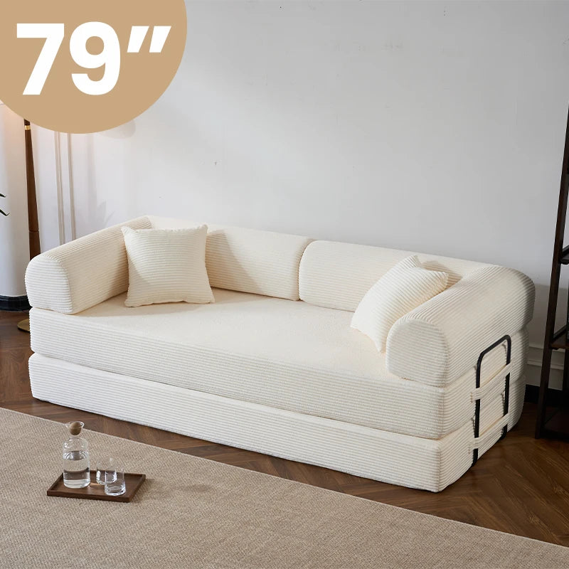 79’’ Corduroy Upholstered Folding Convertible Sofa Bed