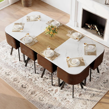 9-Piece Space-Saving Two-Tone Wood Grain Dining Table Set