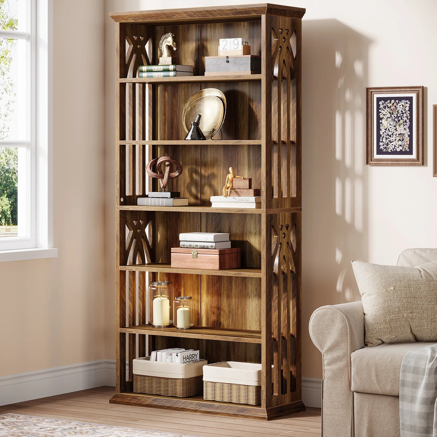 6-Tier Wood Display Shelves, Bookcase