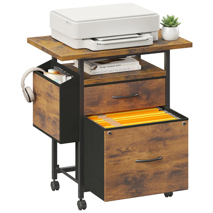 Mobile Printer Stand with Open Shelf & Side Storage Bag