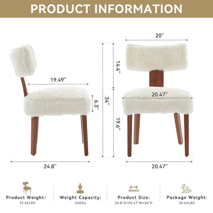 Set of 4 Mid-Century Fur Fabric Dining Chairs with Curved Backrest & Wood Legs