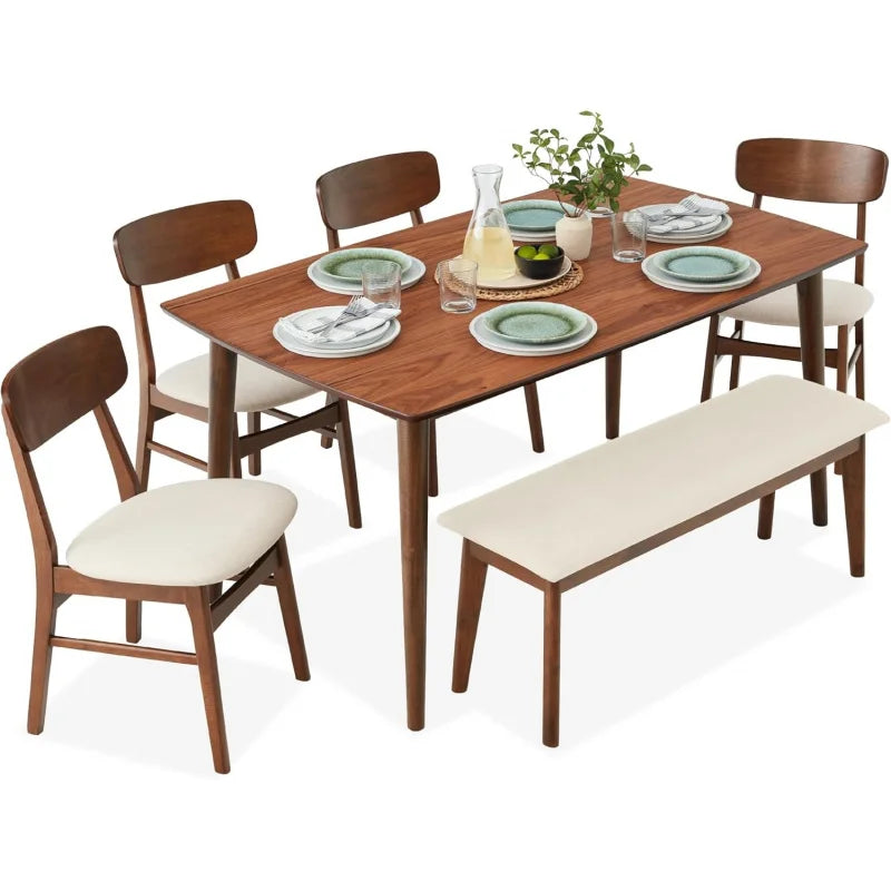 6-Piece Wooden Mid-Modern Table & Upholstered Chair Set